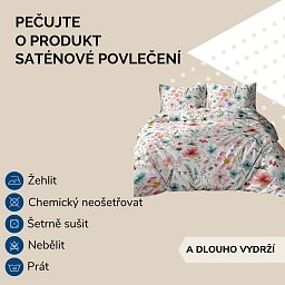 Obrázek pro produkt Saténové povlečení Květy tyrkysové 140X200 70X90